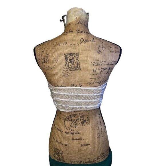 Polly 100% Cotton Tan & White Stripes Bandeau / Crop Top -Size 2 - Picture 5 of 16
